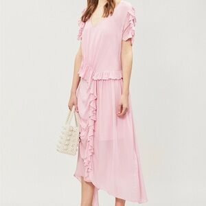 Preen Line Ayaka Ruffled Asymmetrical Crepe Dress in Pink, Size Small